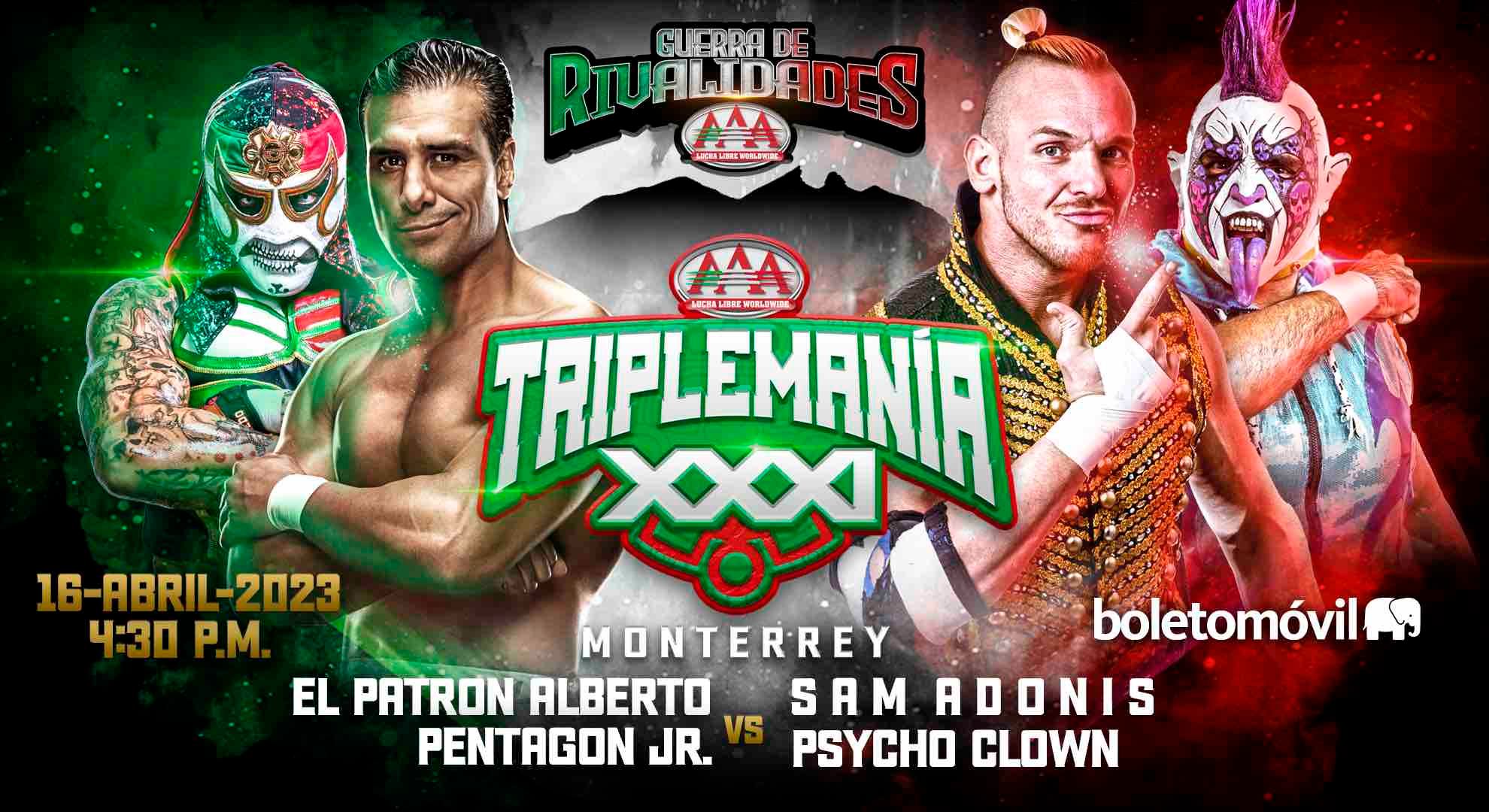 Durante la más reciente conferencia de Prensa, la empresa Lucha Libre AAA anunció su cartel oficial de Triplemanía XXI Monterrey, lo que será el primer magno evento de la "Tres veces estelar" en el presente año 2023. Durante la más reciente conferencia de Prensa, la empresa Lucha Libre AAA anunció su cartel oficial de Triplemanía XXI Monterrey, lo que será el primer magno evento de la "Tres veces estelar" en el presente año 2023.